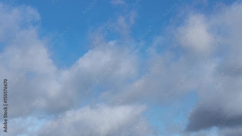 Cumulus clouds move across the early blue sky Cumulus clouds move across the early blue sky
