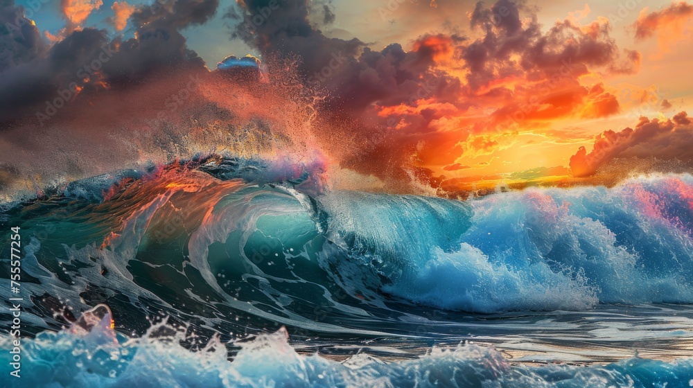Sunset brings a rough, colorful wave crashing down