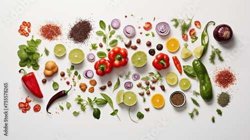 Fruits et légumes disposés sur un fond blanc. Nourriture, sain, santé. Pour conception et création graphique.
