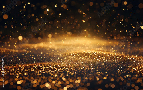 gold particles with shining golden floor ground particle stars dust and flare abstract background