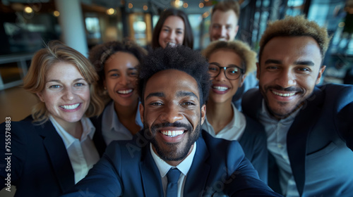 selfie of diverse group of businesspeople smiling