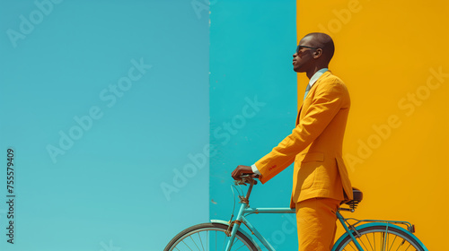 close up of black businessman riding his bike