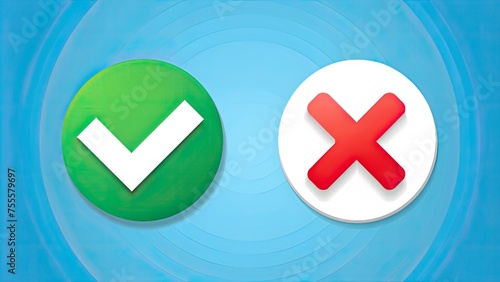 a green checkmark and a red X mark on a blue background yes or no choices photo