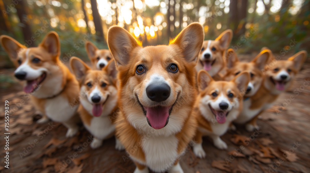 happy group of corgi dogs with tongue exposed happy group of corgi dogs with tongue exposed
