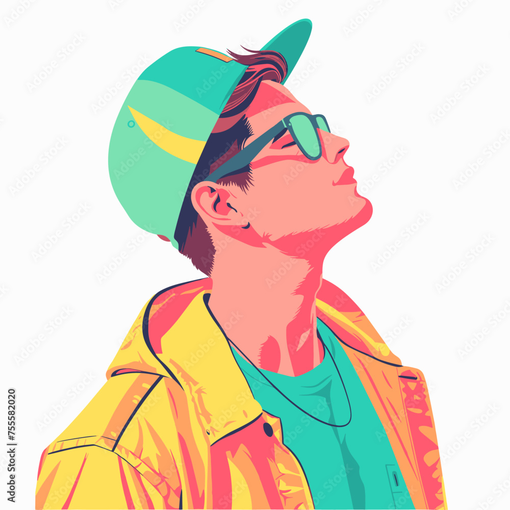 Obraz premium Stylish young man in a cap and sunglasses. Vector illustration.