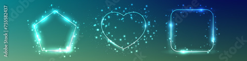 Set of neon frames with shining effects and sparkles