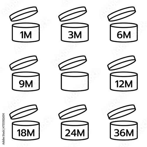 Vector collection of expiration date sign. Pao period after opening line icon set