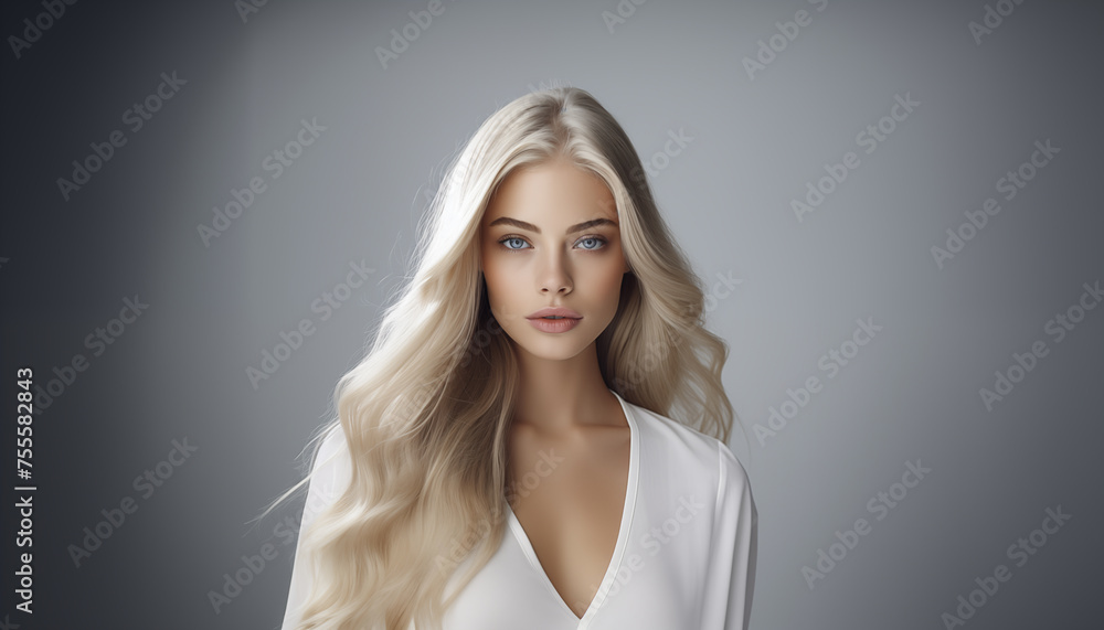 model girl with shiny blond smooth healthy long hair on a white background model girl with shiny blond smooth healthy long hair on a white background