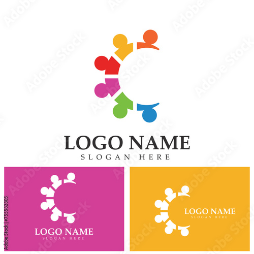 Community logo icon design with colorful people in a circular shape. Symbol of teamwork  solidarity human concept vector illustration  company branding  discussion forum  social network  team