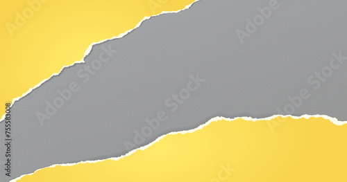 Yellow paper with torn edges and soft shadow are on grey squared background for text.