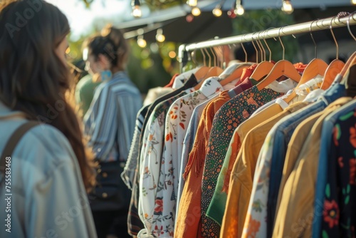 A clothing swap event promoting sustainable fashion consumption