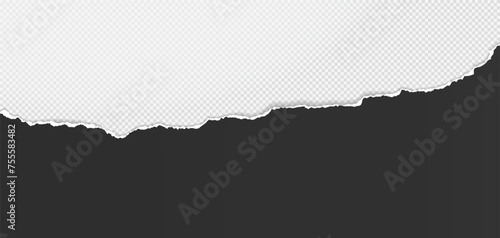 Black paper with torn edges and soft shadow is on white squared background for text.