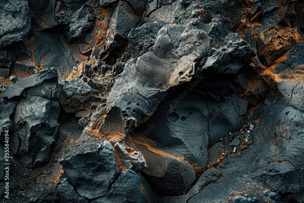 The rough exterior of a volcanic rock