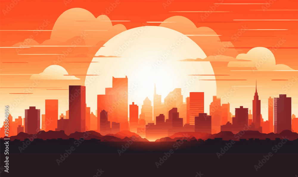 Naklejka premium sunrise city vector flat minimalistic isolated illustration