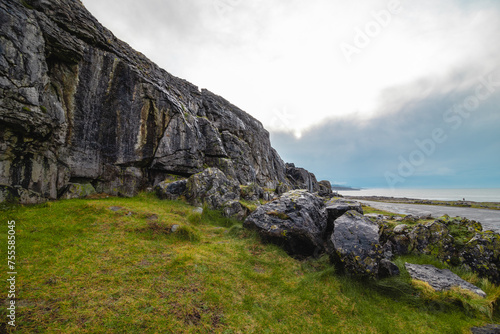 Grass and rocks on a cloudy day