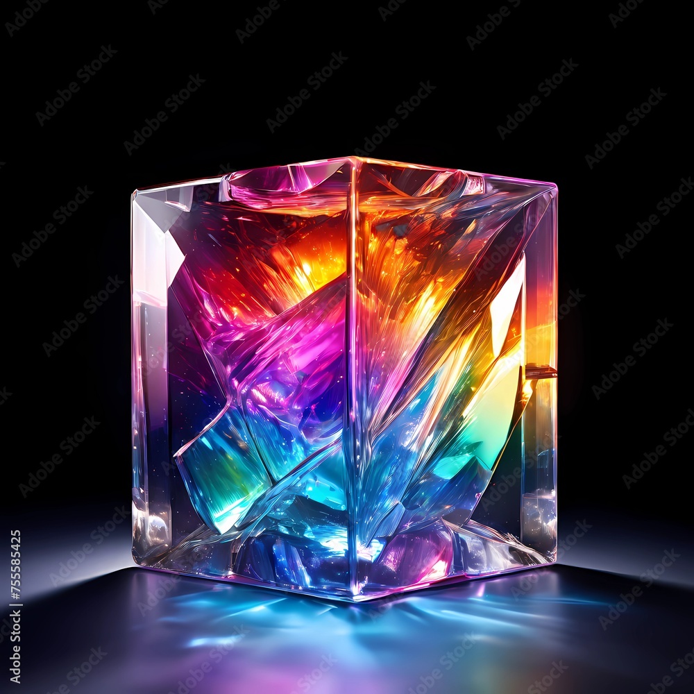 crystal glass cube. Generative AI crystal glass cube. Generative AI