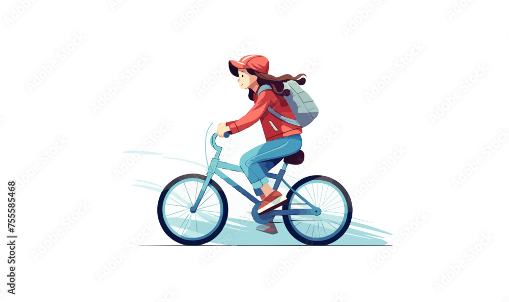 Fototapeta premium kid girl riding bicycle vector flat isolated illustration