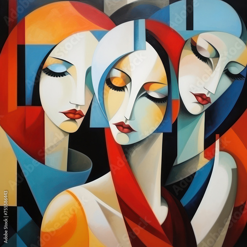 Cubist trio of enigmatic female figures © jockermax3d