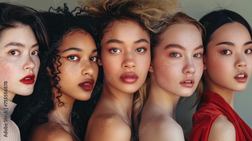 Portrait of Five Young Women Showcasing Diversity and Beauty. Portrait of Five Young Women Showcasing Diversity and Beauty.