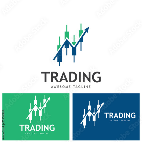  Vector logo with candlestick trading chart analyzing in forex
