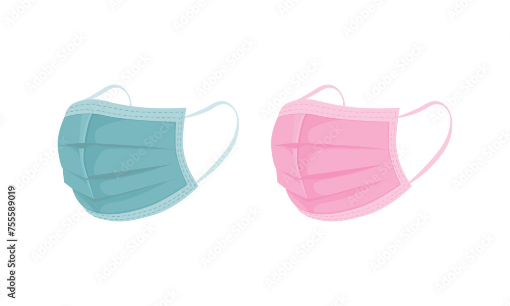 Medical masks. Masks to protect against viruses and diseases. Protective medical masks in green and pink colors. Vector illustration Medical masks. Masks to protect against viruses and diseases. Protective medical masks in green and pink colors. Vector illustration