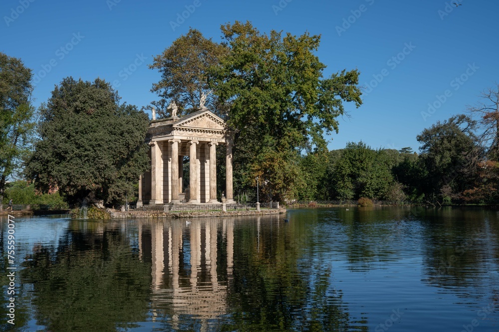 Scenic view of the Temple of Asclepius in Villa Borghese, Rome