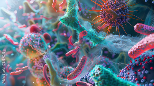 An intricately designed 3D model of the active exchanges occurring between micronutrients and healthy bacteria photo