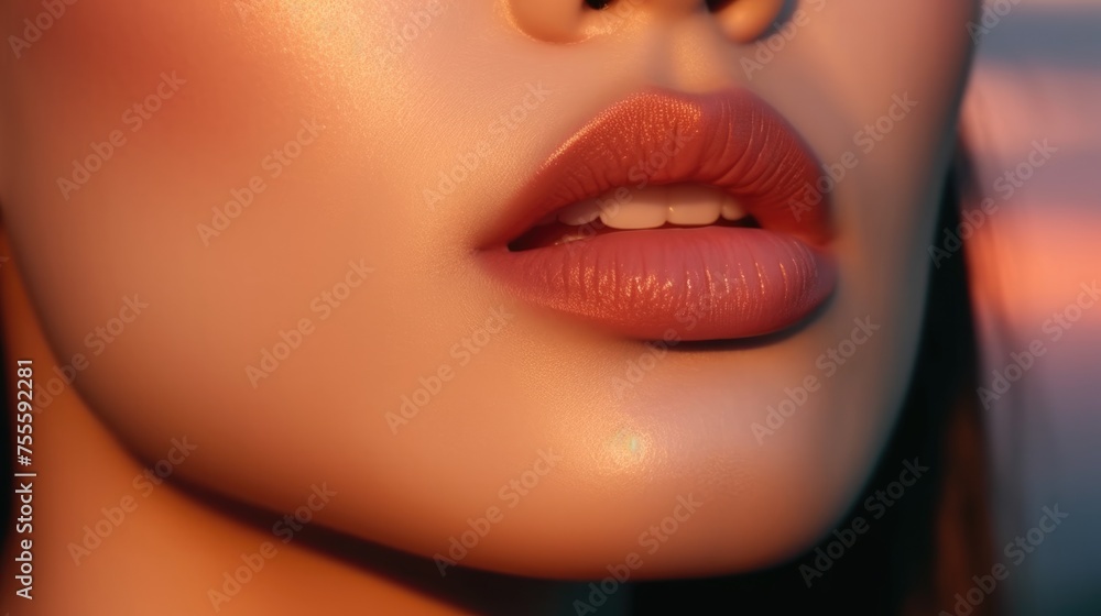 Obraz premium close up portrait of a woman red lips skin care, ai