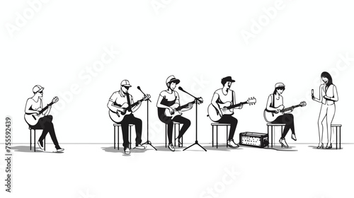 Continuous line of singers and playing acoustic 