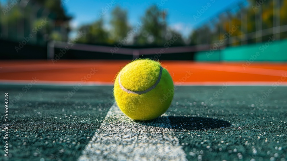 Tennis ball positioned on a court