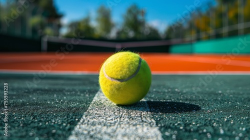 Tennis ball positioned on a court © Orxan