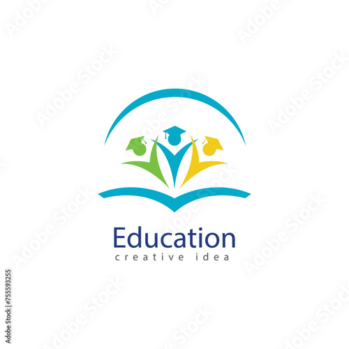 Books and Graduates Icon Vector Education Logo Template