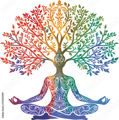 Vector illustration of a solitary Yoga tree, symbolizing the tree of life, set against a white background.