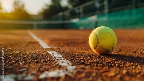 Tennis ball positioned on a court © Orxan