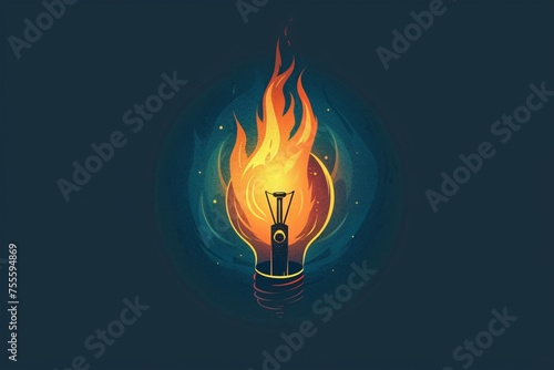 a light bulb with flames coming out of it
