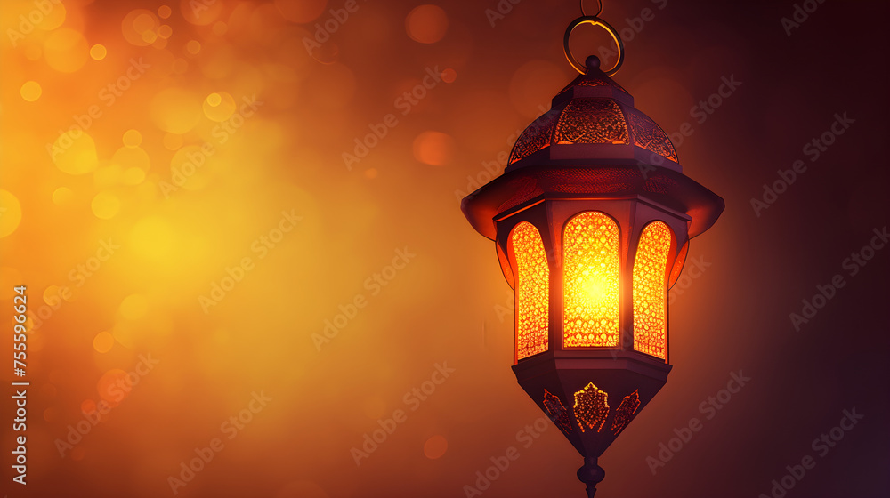 Ramadan Kareem posters or invitations design paper cut islamic lanterns, stars and moon on gold and violet background. Vector illustration. Place for text