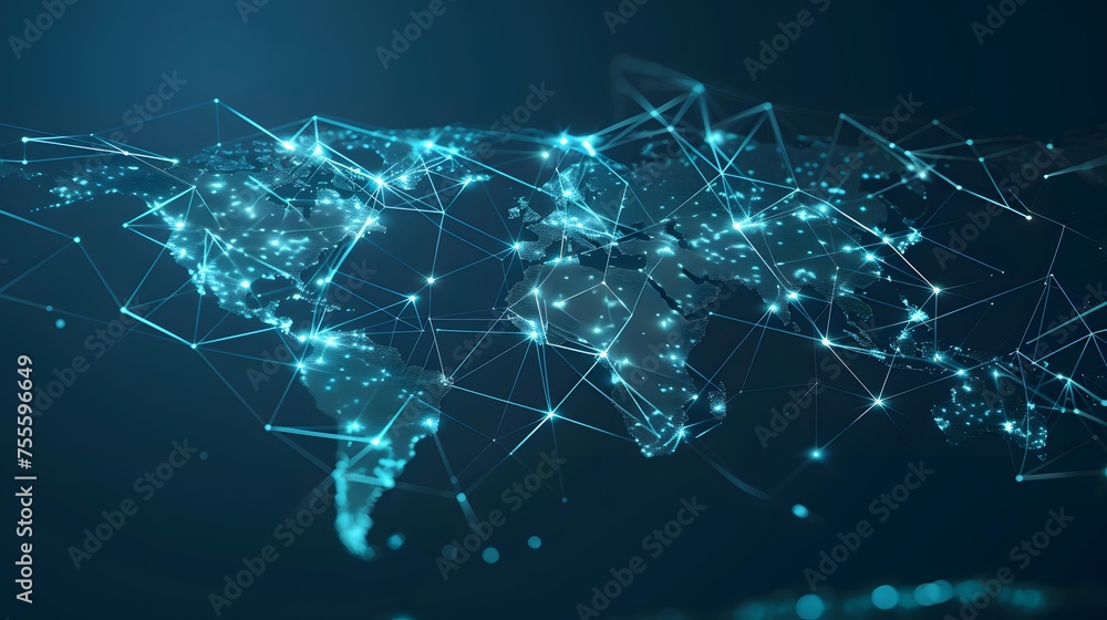 Abstract world map, concept of global network and connectivity, international data transfer and cyber technology, worldwide business, information exchange and telecommunication Abstract world map, concept of global network and connectivity, international data transfer and cyber technology, worldwide business, information exchange and telecommunication