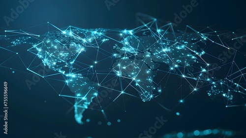 Abstract world map, concept of global network and connectivity, international data transfer and cyber technology, worldwide business, information exchange and telecommunication