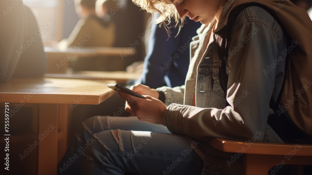 Fototapeta premium Teen texting during class