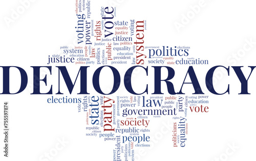 Democracy word cloud conceptual design isolated on white background.