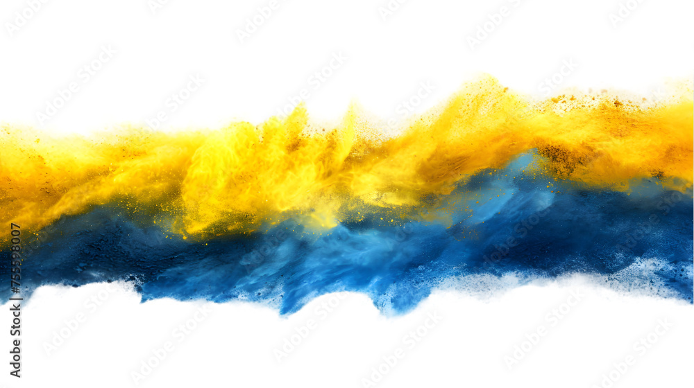 Ukraine flag colours powder exploding on isolated background - obrazy, fototapety, plakaty 