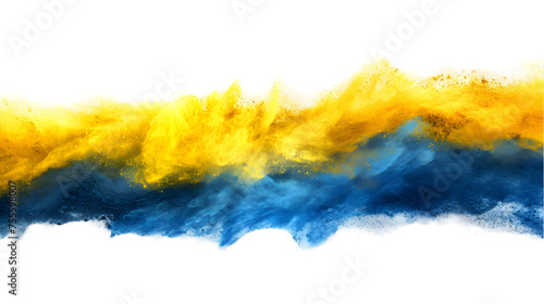 Ukraine flag colours powder exploding on isolated background