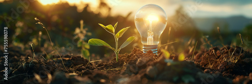 A light bulb is planted in the dirt photo