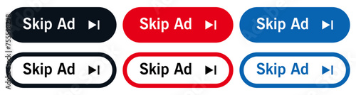 Skip ad button icons set vector illustration. Social media, app, and web elements.