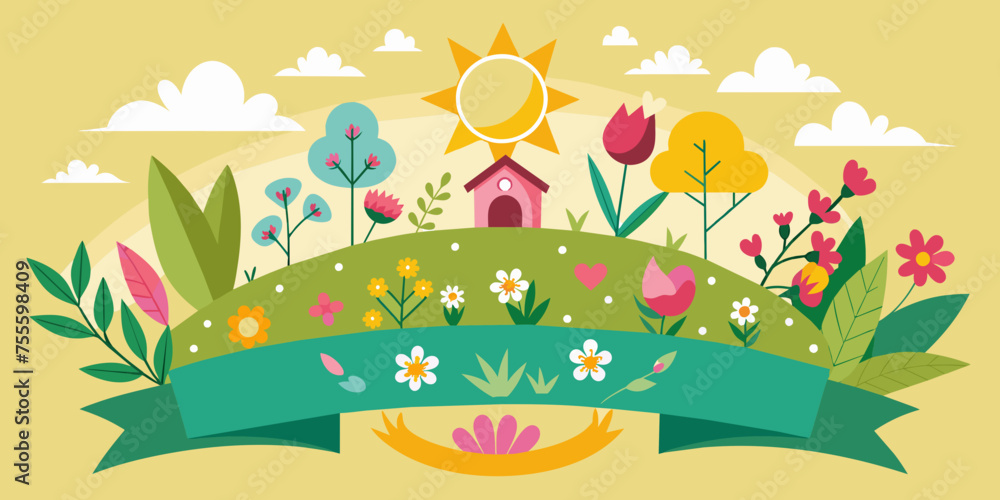 Fototapeta premium Colorful spring banner illustration. Insert you own test mock-up