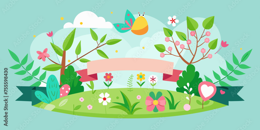 Colorful spring banner illustration. Insert you own test mock-up