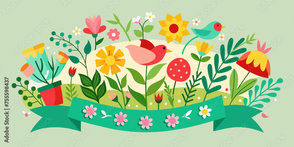 Colorful spring banner illustration. 