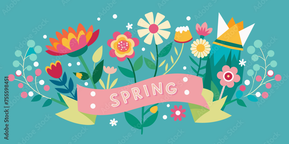 Naklejka premium Colorful spring banner illustration. Insert you own test mock-up
