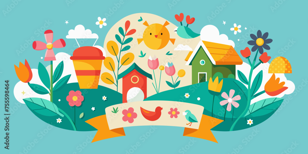 Fototapeta premium Colorful spring banner illustration. 