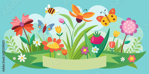 Illustrated Spring Banner  Blossoms and Sunshine. Insert you own test mock-up
